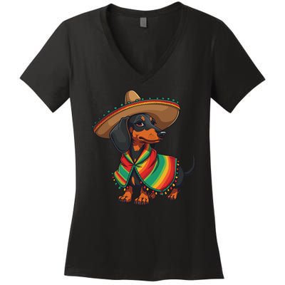 Cinco De Mayo For Dog Lover Funny Mexican Hat Dog Women's V-Neck T-Shirt