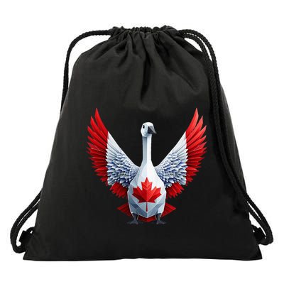 Canada Day Maple Leaf Bird Drawstring Bag