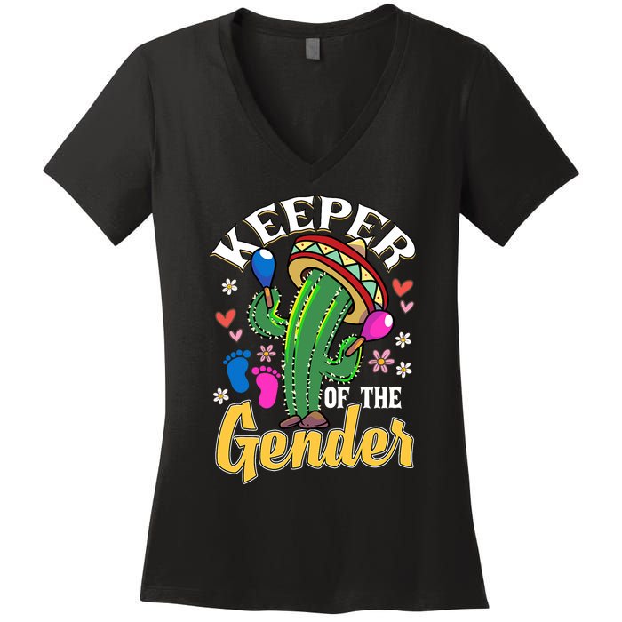 Cinco De Mayo Baby Shower Gender Reveal Keeper Of The Gender Women's V-Neck T-Shirt