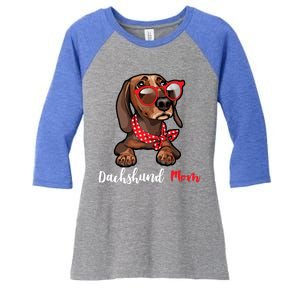 Cute Dachshund Mom Dogs Lovers Glasses For Mothers Day Cool Gift Women's Tri-Blend 3/4-Sleeve Raglan Shirt