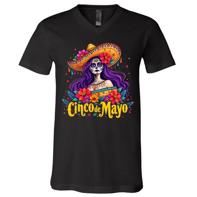 Cinco De Mayo 2025 Mexican Fiesta 5 De Mayo Girl Women V-Neck T-Shirt