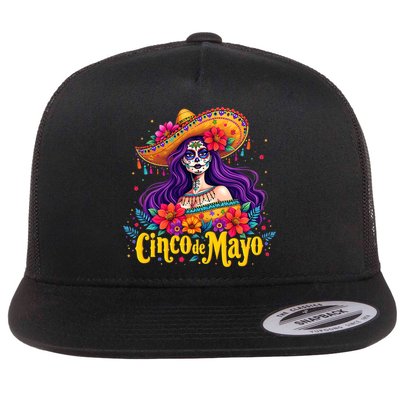 Cinco De Mayo 2025 Mexican Fiesta 5 De Mayo Girl Women Flat Bill Trucker Hat