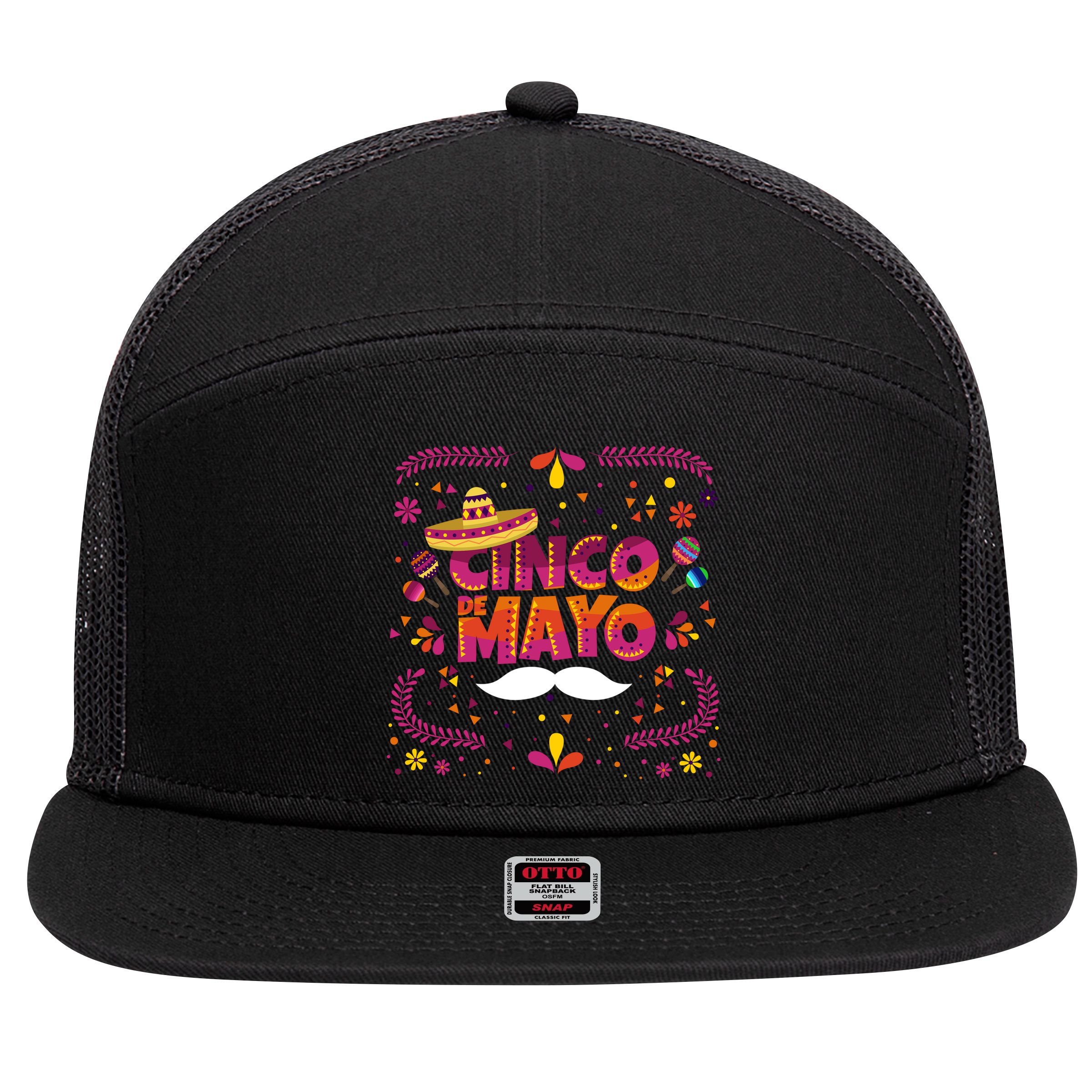 Cinco De Mayo Fiesta Mustache 7 Panel Mesh Trucker Snapback Hat