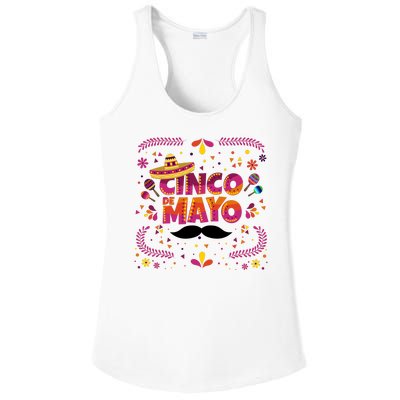 Cinco De Mayo Fiesta Mustache Ladies PosiCharge Competitor Racerback Tank