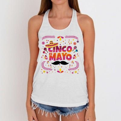 Cinco De Mayo Fiesta Mustache Women's Knotted Racerback Tank