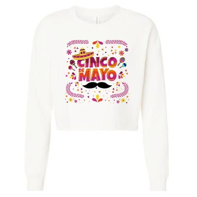 Cinco De Mayo Fiesta Mustache Cropped Pullover Crew