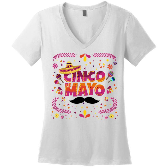 Cinco De Mayo Fiesta Mustache Women's V-Neck T-Shirt