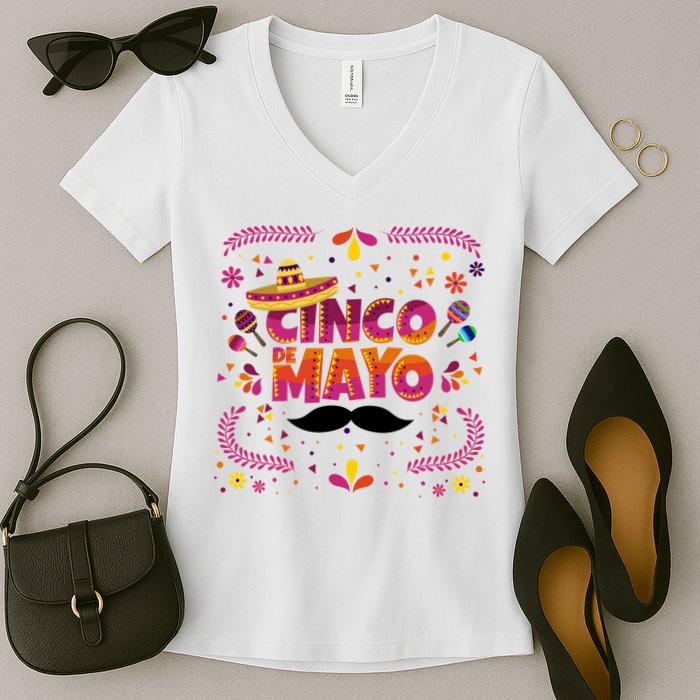 Cinco De Mayo Fiesta Mustache Women's V-Neck T-Shirt