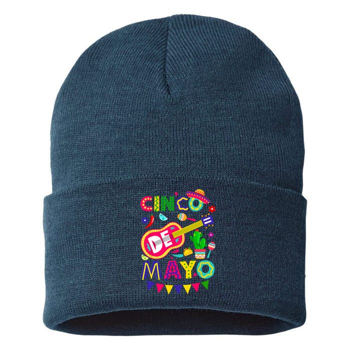 Cinco De Mayo Mexican Fiesta 5 De Mayo Funny Cinco De Mayo Sustainable Knit Beanie