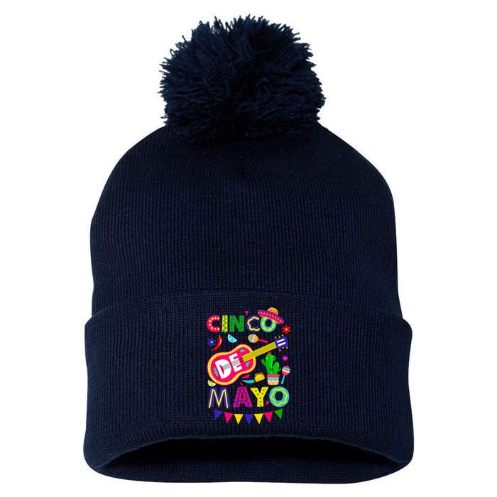 Cinco De Mayo Mexican Fiesta 5 De Mayo Funny Cinco De Mayo Pom Pom 12in Knit Beanie