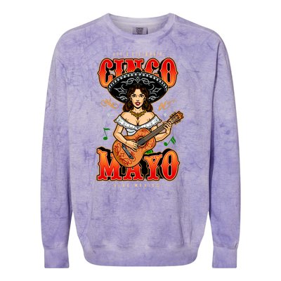 Cinco De Mayo Women Playing Banjo Colorblast Crewneck Sweatshirt