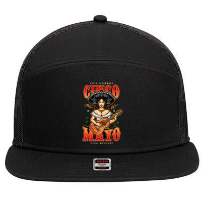 Cinco De Mayo Women Playing Banjo 7 Panel Mesh Trucker Snapback Hat