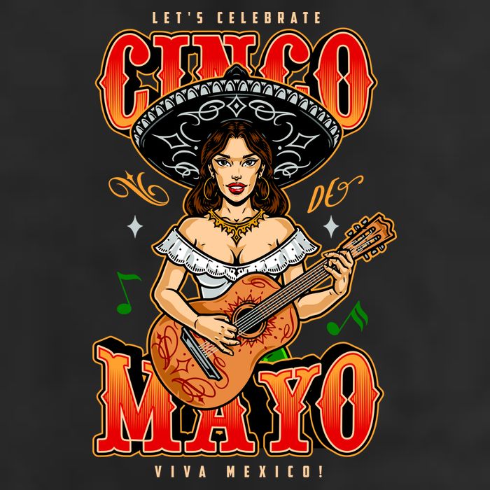 Cinco De Mayo Women Playing Banjo 7 Panel Mesh Trucker Snapback Hat
