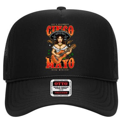 Cinco De Mayo Women Playing Banjo High Crown Mesh Back Trucker Hat