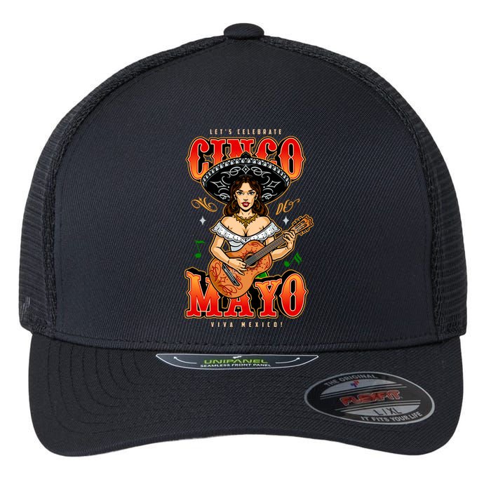 Cinco De Mayo Women Playing Banjo Flexfit Unipanel Trucker Cap