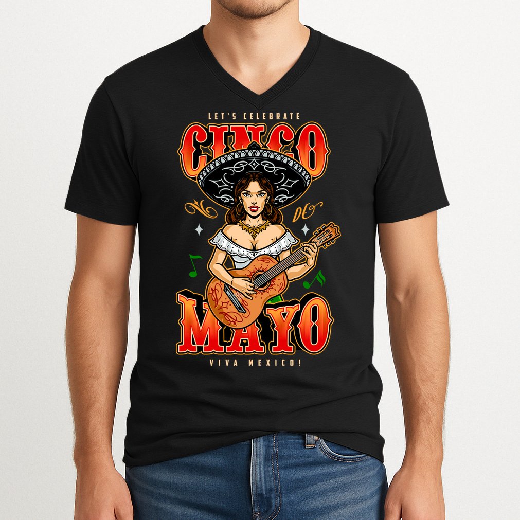 Cinco De Mayo Women Playing Banjo V-Neck T-Shirt