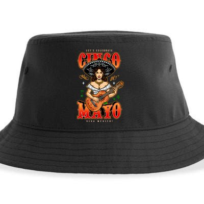 Cinco De Mayo Women Playing Banjo Sustainable Bucket Hat