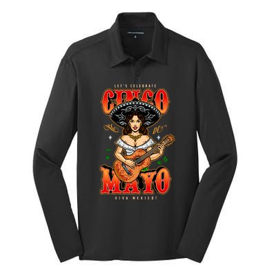 Cinco De Mayo Women Playing Banjo Silk Touch Performance Long Sleeve Polo