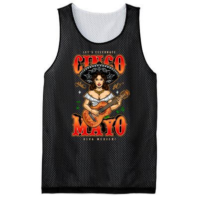 Cinco De Mayo Women Playing Banjo Mesh Reversible Basketball Jersey Tank