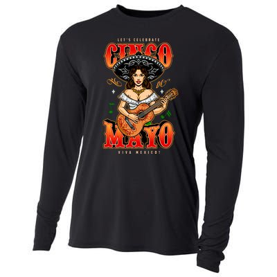 Cinco De Mayo Women Playing Banjo Cooling Performance Long Sleeve Crew