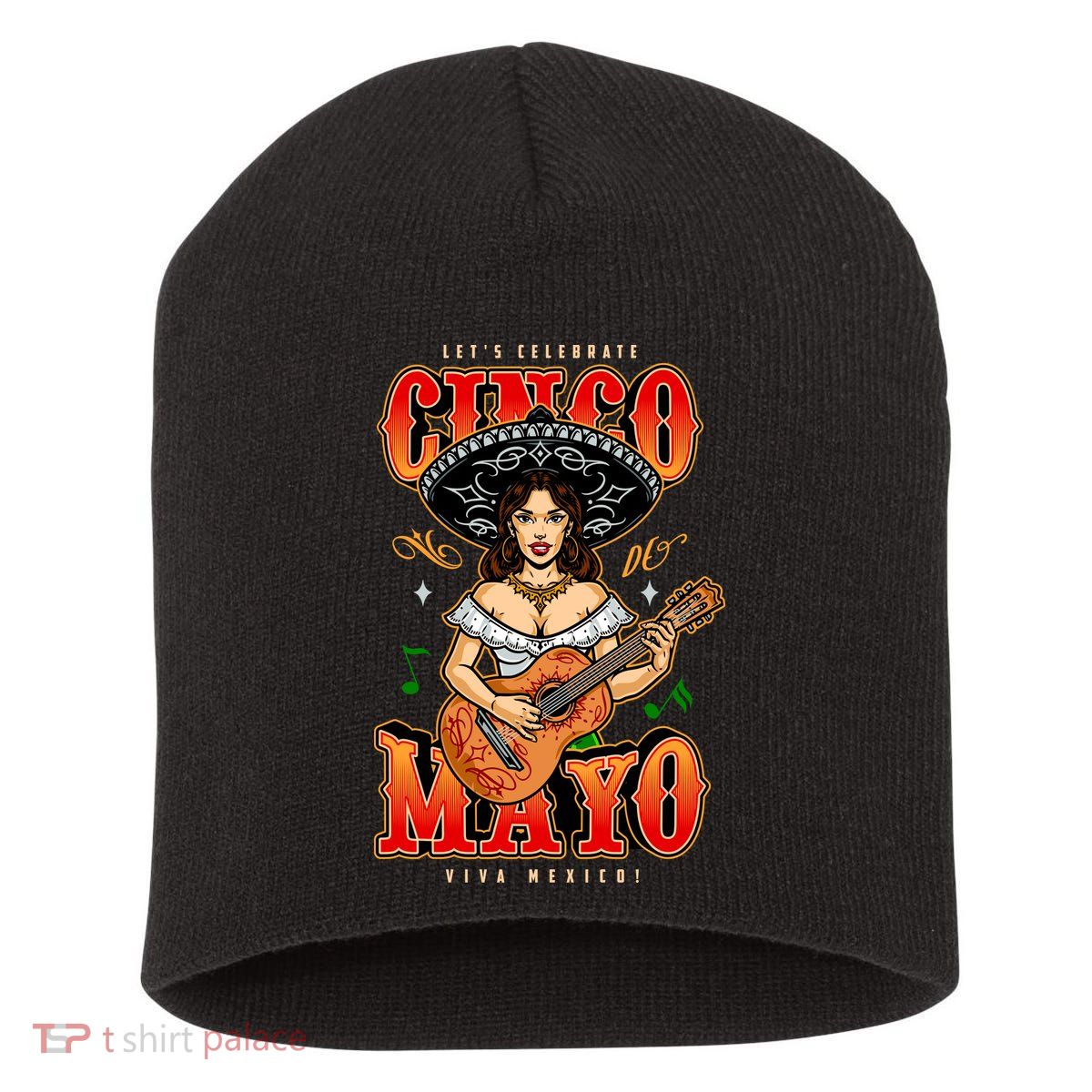 Cinco De Mayo Women Playing Banjo Short Acrylic Beanie