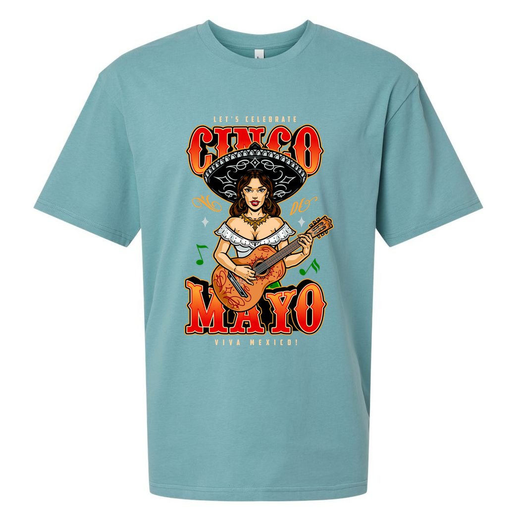 Cinco De Mayo Women Playing Banjo Sueded Cloud Jersey T-Shirt