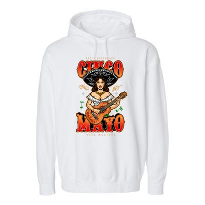 Cinco De Mayo Women Playing Banjo Garment-Dyed Fleece Hoodie