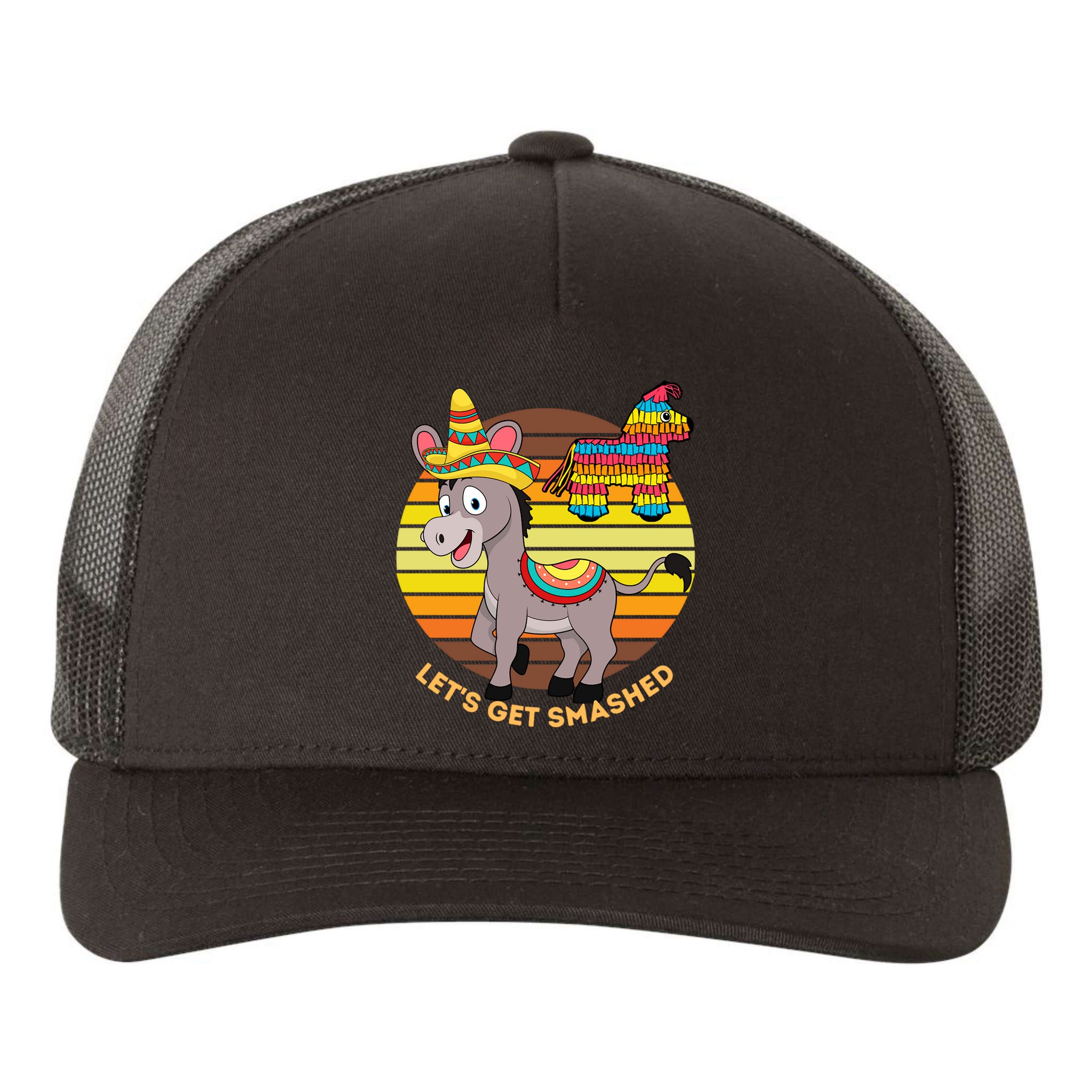 Cinco De Mayo Donkey Sombrero Wearing Burro Lets Get Smashed Gift Yupoong Adult 5-Panel Trucker Hat