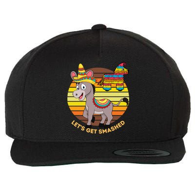 Cinco De Mayo Donkey Sombrero Wearing Burro Lets Get Smashed Gift Wool Snapback Cap