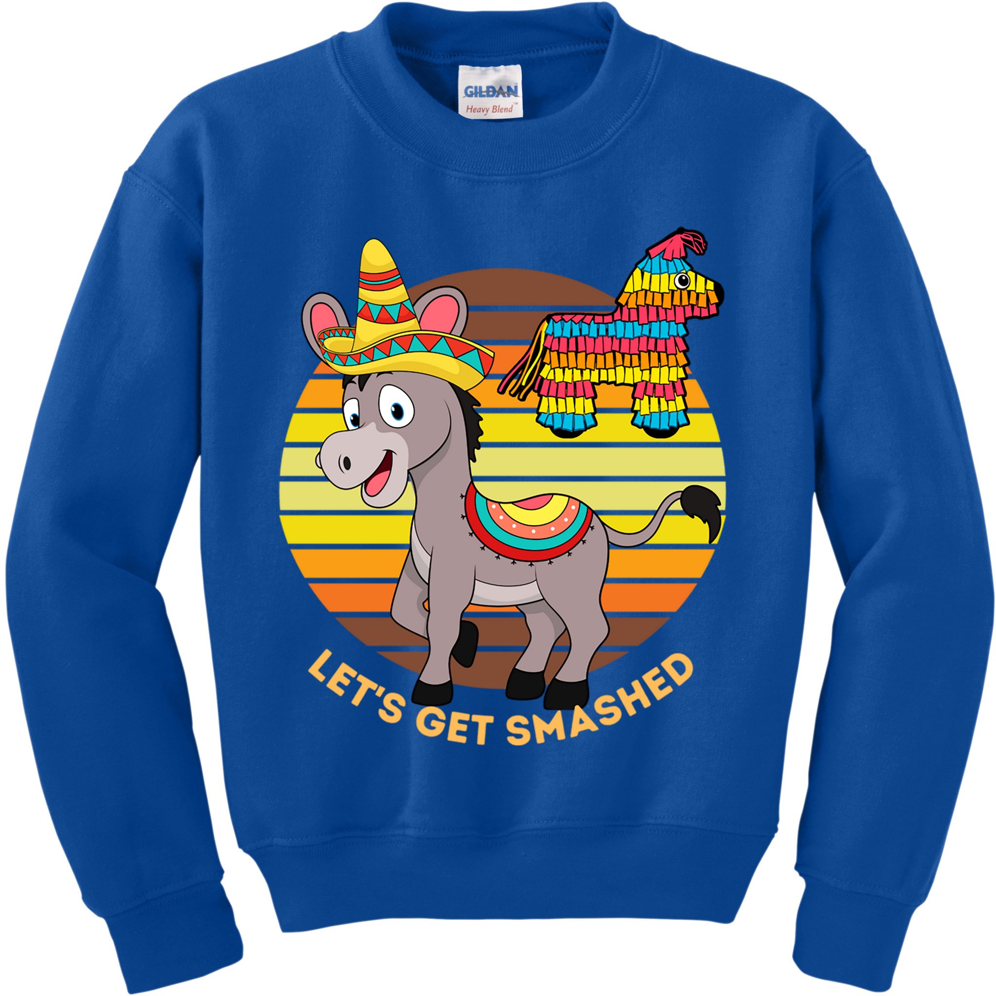 Cinco De Mayo Donkey Sombrero Wearing Burro Lets Get Smashed Gift Kids Sweatshirt
