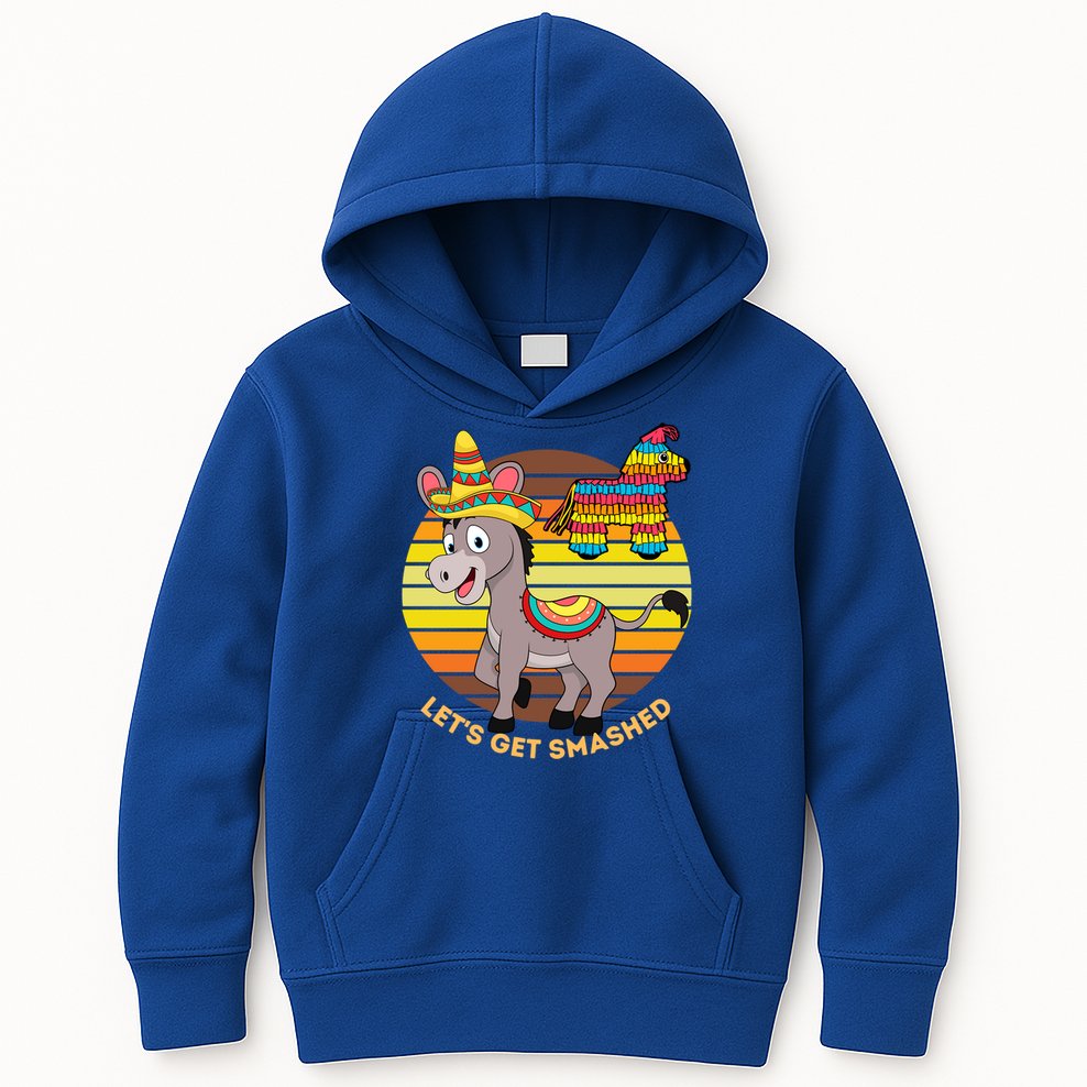 Cinco De Mayo Donkey Sombrero Wearing Burro Lets Get Smashed Gift Kids Hoodie