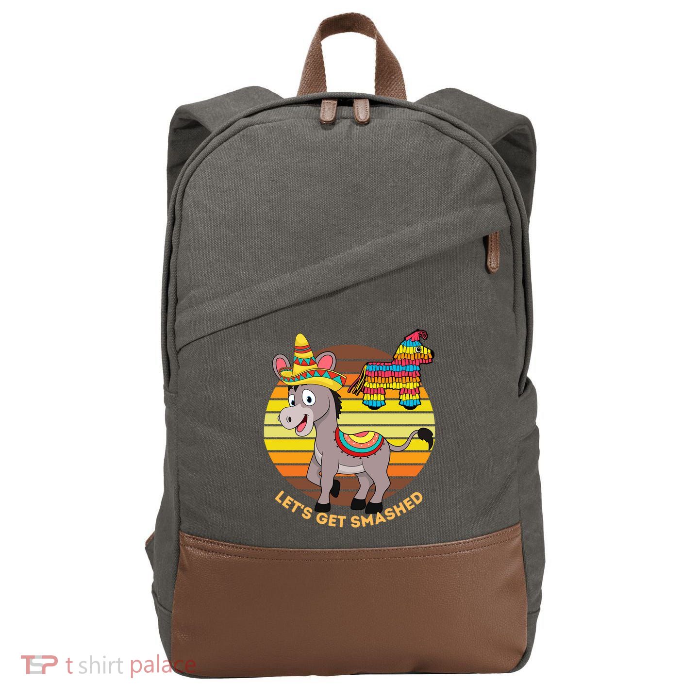 Cinco De Mayo Donkey Sombrero Wearing Burro Lets Get Smashed Gift Cotton Canvas Backpack