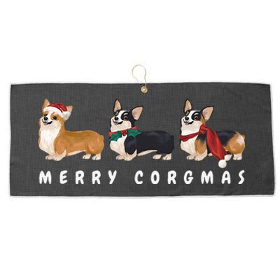 Corgi Dog Merry Corgmas Santa Corgi Ugly Christmas Sweater Large Microfiber Waffle Golf Towel