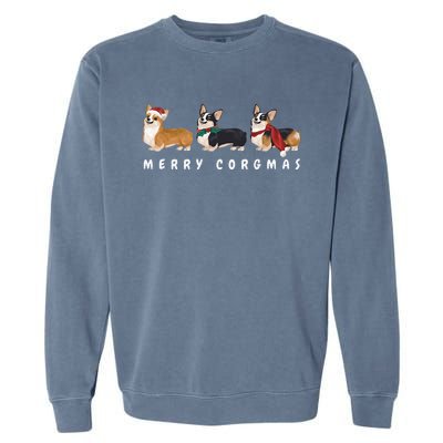 Corgi Dog Merry Corgmas Santa Corgi Ugly Christmas Sweater Garment-Dyed Sweatshirt