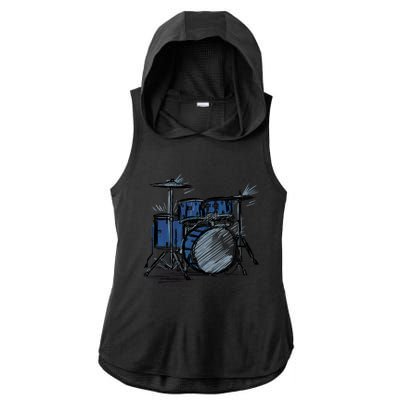 Cool Drummer Music Design Featuring A Sketch Of A Drum Kit Gift Ladies PosiCharge Tri-Blend Wicking Draft Hoodie Tank