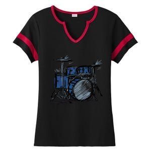 Cool Drummer Music Design Featuring A Sketch Of A Drum Kit Gift Ladies Halftime Notch Neck Tee