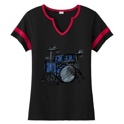 Cool Drummer Music Design Featuring A Sketch Of A Drum Kit Gift Ladies Halftime Notch Neck Tee