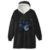 Cool Drummer Music Design Featuring A Sketch Of A Drum Kit Gift Hooded Wearable Blanket