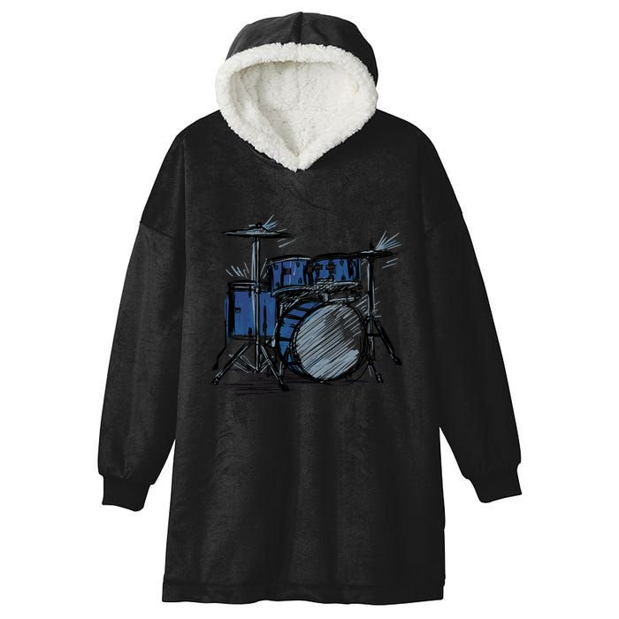 Cool Drummer Music Design Featuring A Sketch Of A Drum Kit Gift Hooded Wearable Blanket