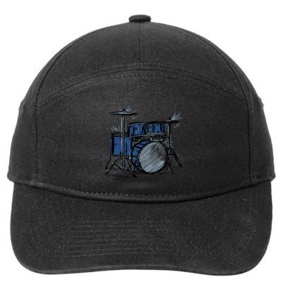 Cool Drummer Music Design Featuring A Sketch Of A Drum Kit Gift 7-Panel Snapback Hat