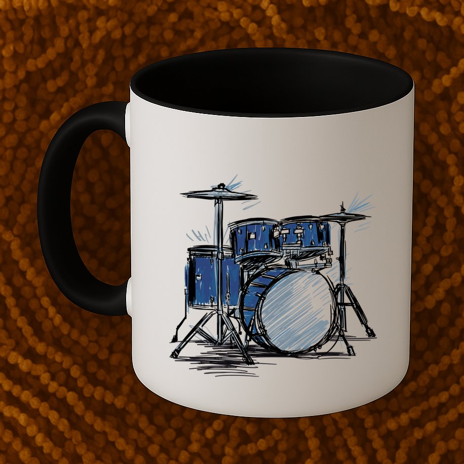 Cool Drummer Music Design Featuring A Sketch Of A Drum Kit Gift Mug