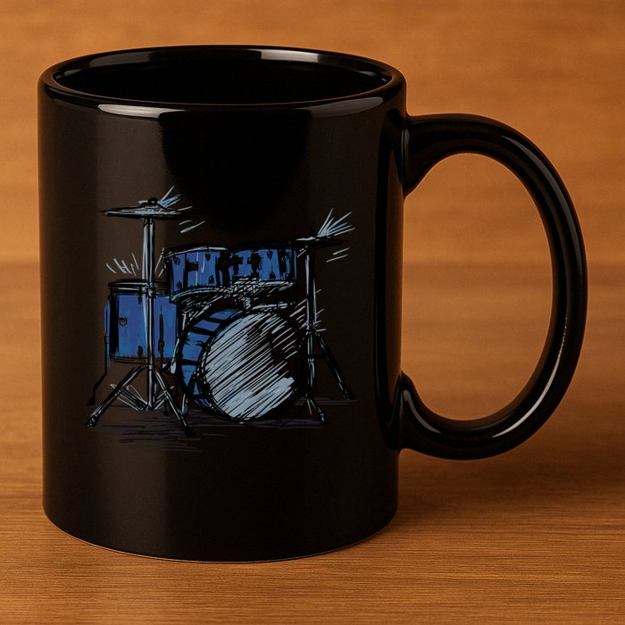 Cool Drummer Music Design Featuring A Sketch Of A Drum Kit Gift 11oz C Handle Ceramic Mug