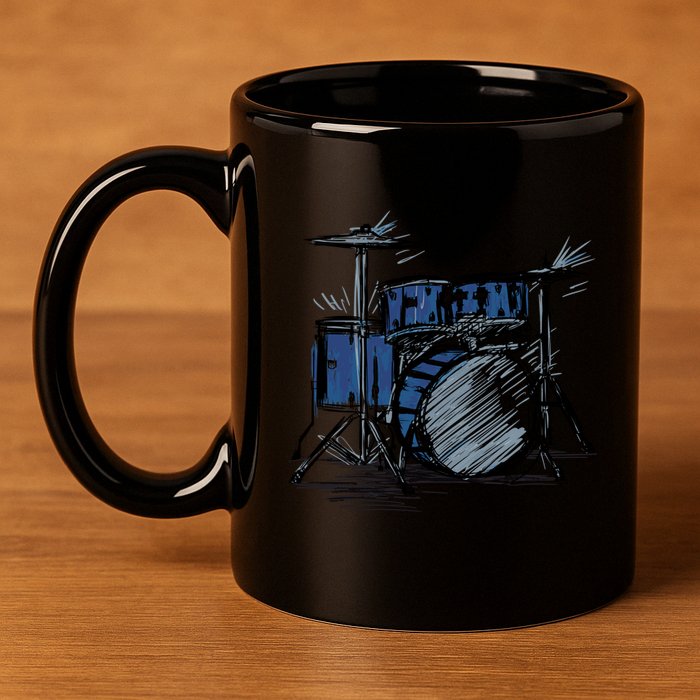 Cool Drummer Music Design Featuring A Sketch Of A Drum Kit Gift 11oz C Handle Ceramic Mug