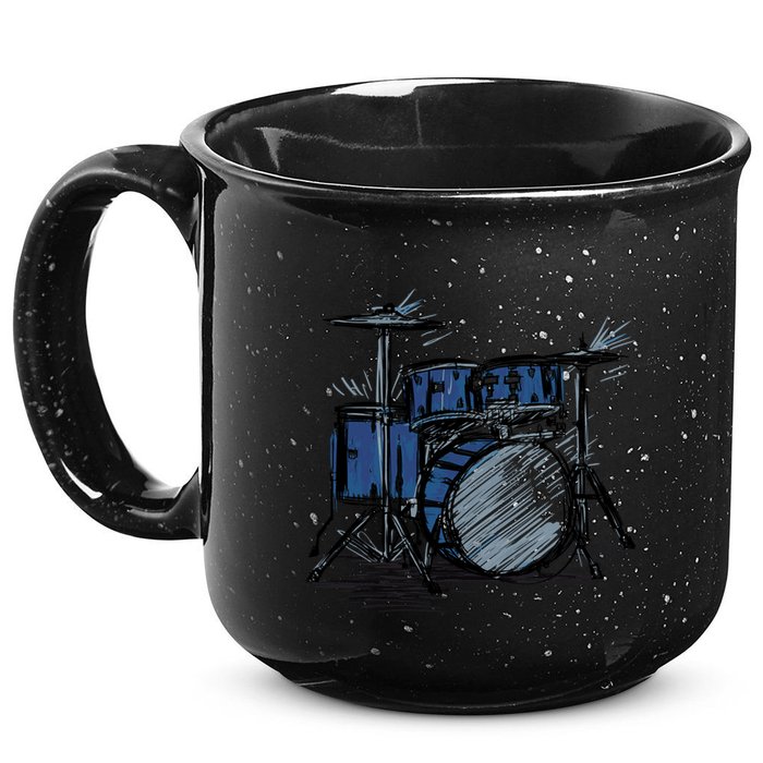 Cool Drummer Music Design Featuring A Sketch Of A Drum Kit Gift 15oz Campfire Ceramic Mug