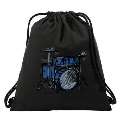Cool Drummer Music Design Featuring A Sketch Of A Drum Kit Gift Drawstring Bag