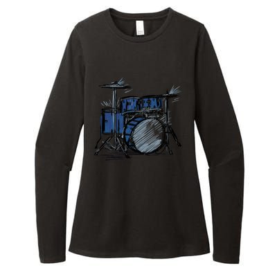 Cool Drummer Music Design Featuring A Sketch Of A Drum Kit Gift Womens CVC Long Sleeve Shirt