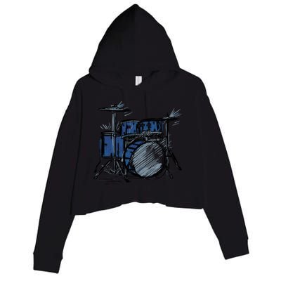 Cool Drummer Music Design Featuring A Sketch Of A Drum Kit Gift Crop Fleece Hoodie