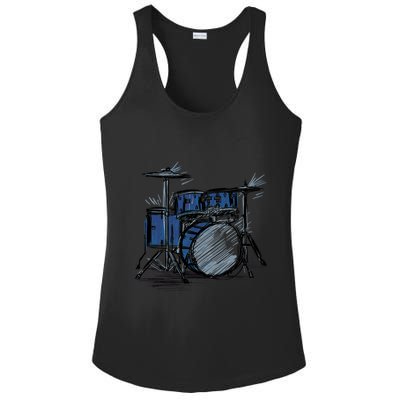 Cool Drummer Music Design Featuring A Sketch Of A Drum Kit Gift Ladies PosiCharge Competitor Racerback Tank