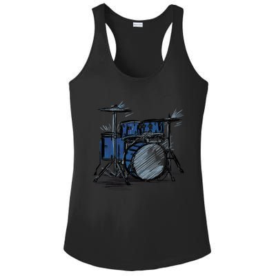 Cool Drummer Music Design Featuring A Sketch Of A Drum Kit Gift Ladies PosiCharge Competitor Racerback Tank