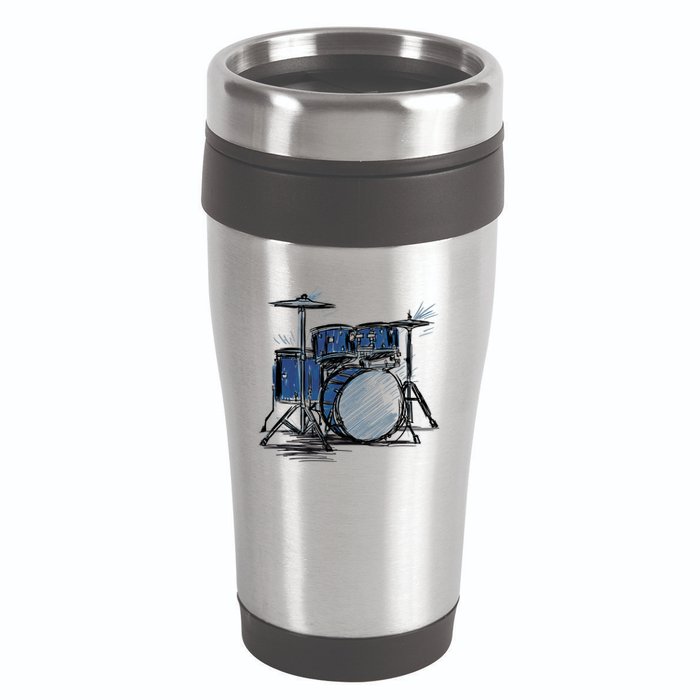 Cool Drummer Music Design Featuring A Sketch Of A Drum Kit Gift 16oz Travel Tumbler